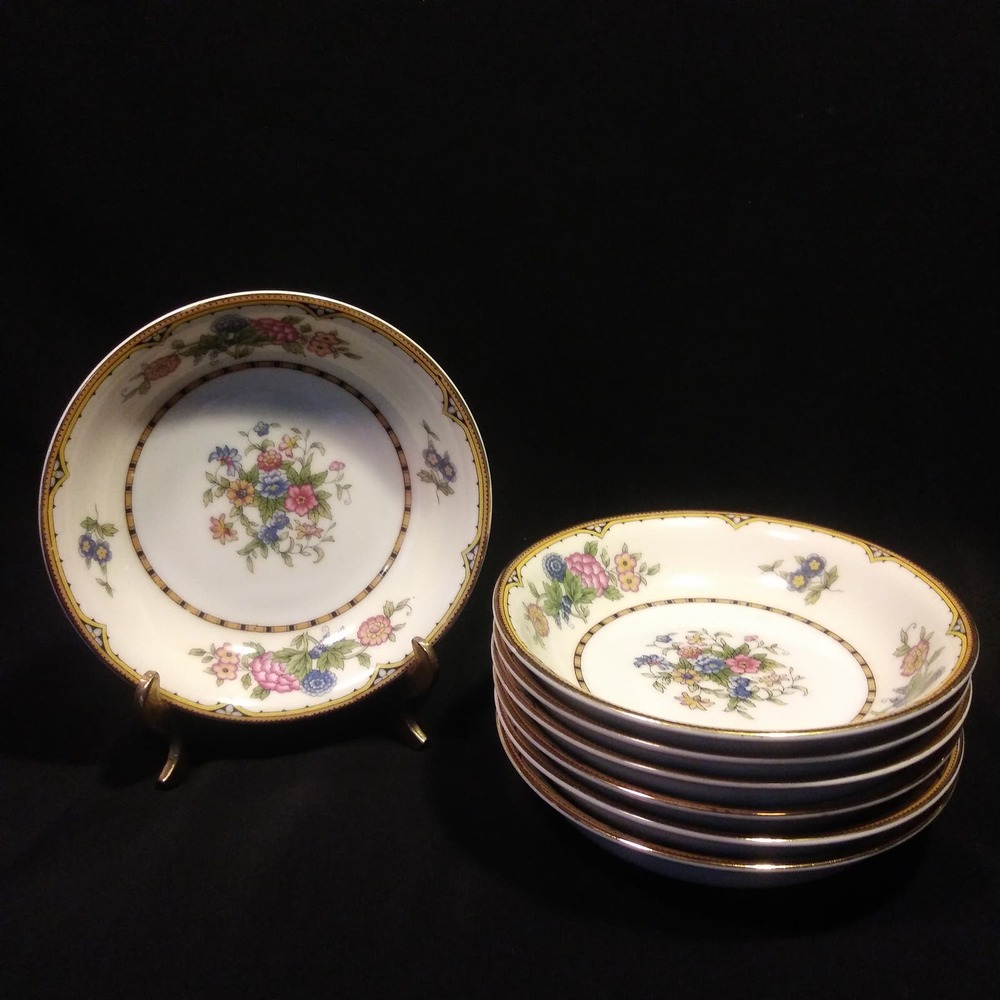 7 Vintage Noritake Dessert Bowls in Elysian 10in Gold Trim